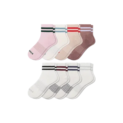 Bombas Vintage Stripes Quarter Sock 8-pack In Coco Neutrals Mix
