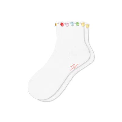 Bombas X Susan Alexandra Embellished Ruffle Rib Quarter Socks In White