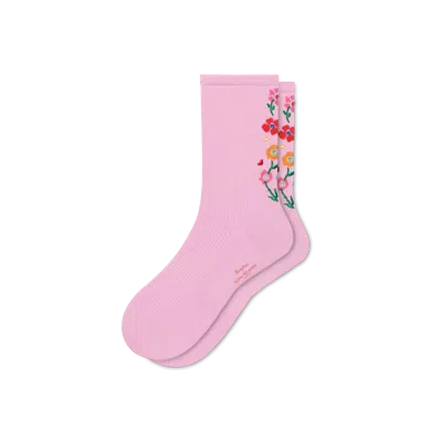 Bombas X Susan Alexandra Floral Embroidered Half Calf Socks In Pink