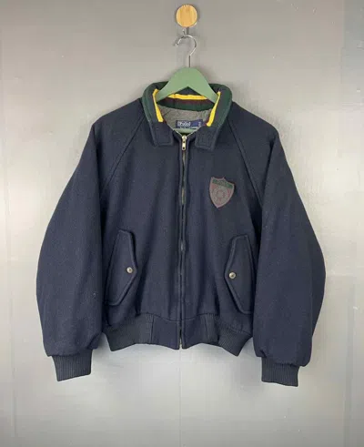 Pre-owned Bomber Jacket X Polo Ralph Lauren Vintage Polo By Ralph Laurent Small Logo Bomber Wool Jacket In Navy