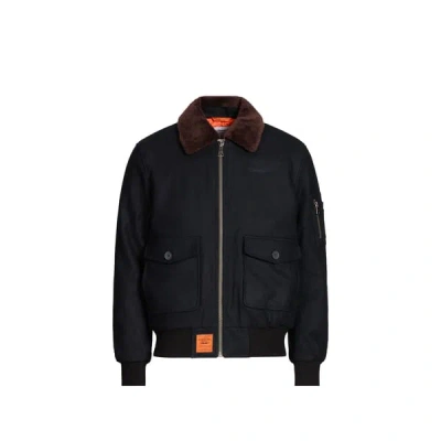 Bombers Original Veste Ample À Col Contrasté En Laine Mélangée In Blue