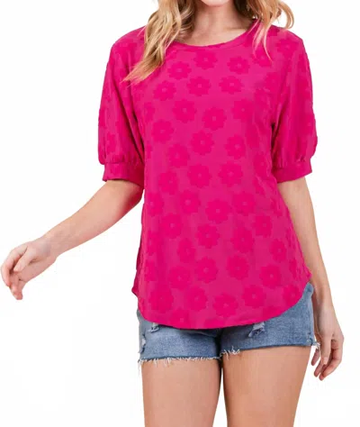 Bombom Daisy Embroidered Puff Sleeve Top In Fuchsia In Pink