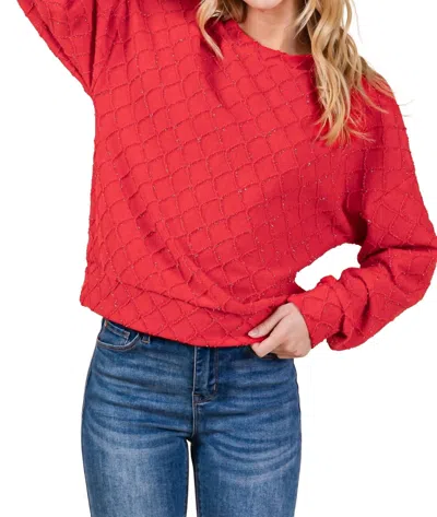 BOMBOM DIAMOND PATTERNED SWEATER IN RED