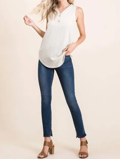 Bombom Faux Button Tank Top In Sand In White