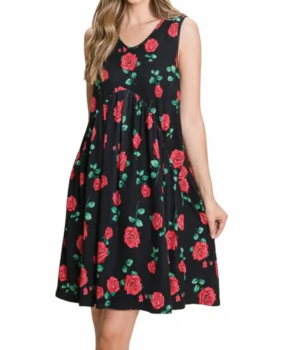 Bombom Floral Ruched Tank Dress In Black