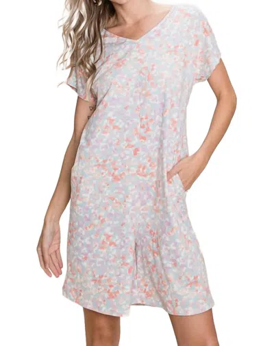Bombom Foral Romper Dress In Blue/coral/purple In Multi