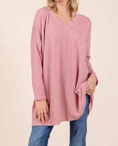 Bombom Oversized Ribbed V Neck Top In Rose-pink In Multi