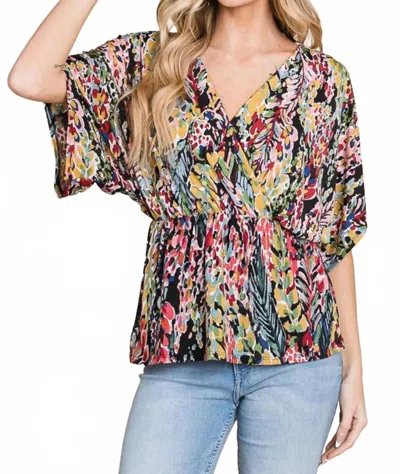 Bombom Printed Surplice Peplum Blouse In Floral