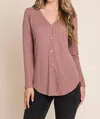 Bombom Rib Long Sleeve Button Down Top In Mocha In Brown