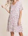 Bombom Ribbed Animal Print Short Sleeve Dress In Mauve In Multi