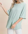 Bombom Waffle Knit Top In Sage In Blue