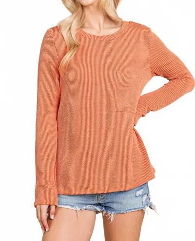 Bombom Western Ribbed Top With Pocket In Pumpkin In Multi