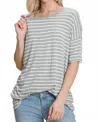 Bombom Women's Striped Oversized Long Top In Grey White In Gray