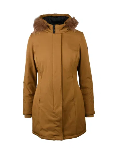 Bomboogie Beige Fitted Polyester-blend Parka In Brown