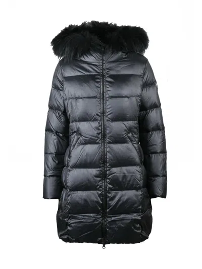 Bomboogie Beige Quilted Nylon Long Down Jacket In Black