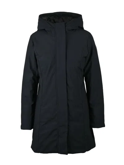 Bomboogie Black Hooded Padded Nylon-blend Parka In Blue