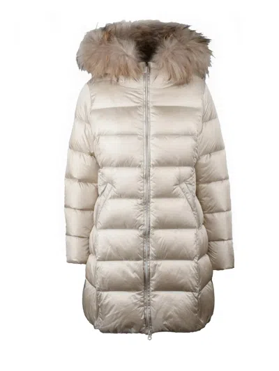 Bomboogie Black Quilted Nylon Long Down Jacket In Grey