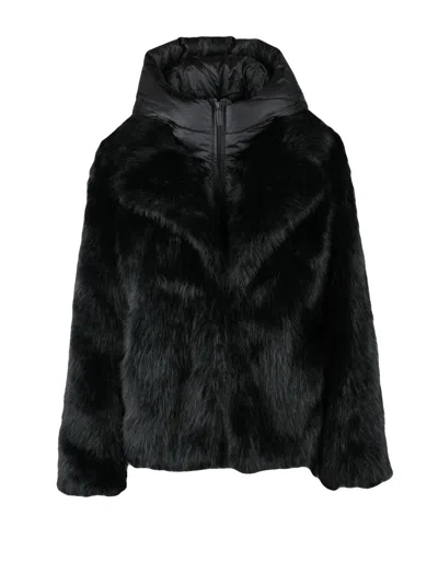 Bomboogie Black Quilted Short Polyester Faux Fur Jacket