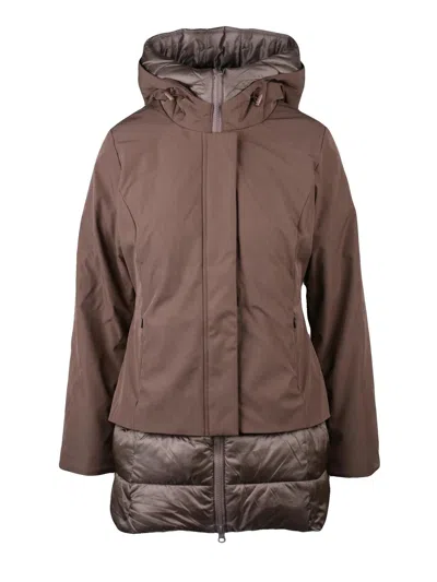 Bomboogie Bronze Padded Short Jacket With Adjustable Hood In Brown