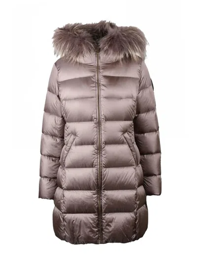 Bomboogie Bronze Quilted Nylon Long Down Jacket In Grey