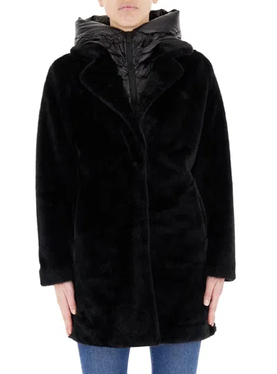 Bomboogie Chic Single-breasted Jacket With Detachable Hood In Black