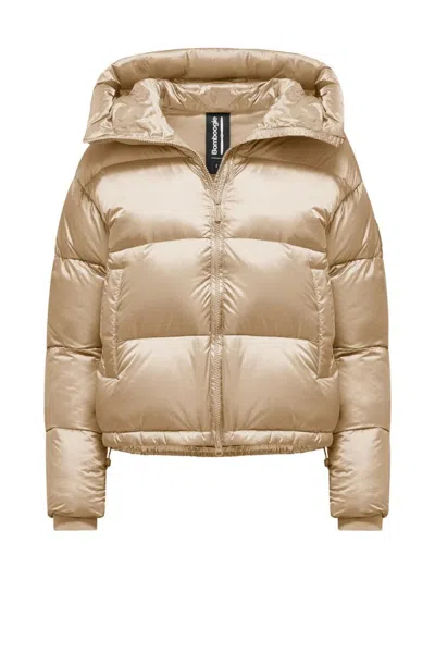 Bomboogie Cropped Down Jacket With Fixed Hood In Gold