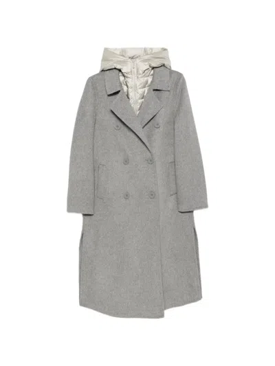 Bomboogie Double-breasted Layered-hood Coat In Gray
