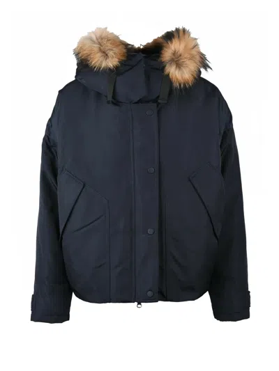 Bomboogie Down-filled Bomber Coat With Removable Fur Trim In Black