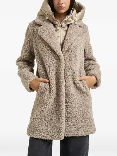 Bomboogie Faux-shearling Hooded Coat In Neutral