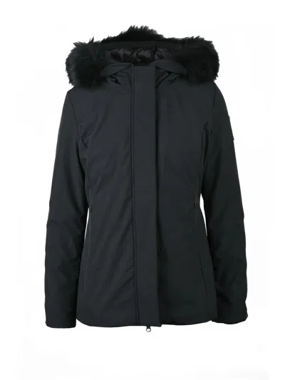 Bomboogie Fitted Down Jacket With Removable Fur Trim In Black