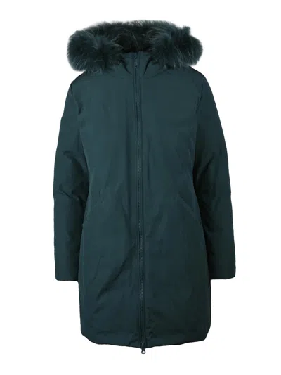 Bomboogie Forest Green Fitted Polyester-blend Parka In Black