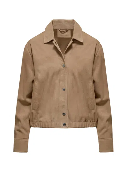 Bomboogie Friz Suede Leather Bomber Jacket In Brown