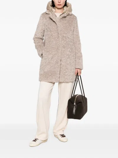 Bomboogie Hooded Faux-shearling Coat In 그레이