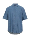 Bomboogie Man Denim Shirt Blue Size 3xl Linen, Cotton In Blue