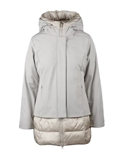 Bomboogie Padded Pearl Grey Short Jacket With Combined Closure In White