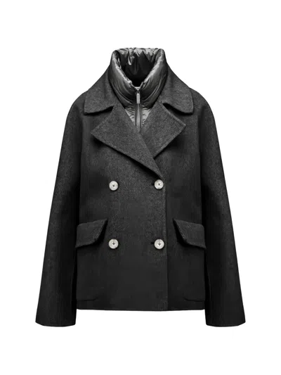 Bomboogie Padded-insert Double-breasted Coat In Black