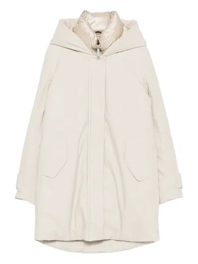 Bomboogie Panelled Hooded Parka Coat In Neutral
