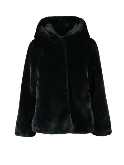 Bomboogie Plush Faux Fur Jacket With Elegant Snap Closure In Black