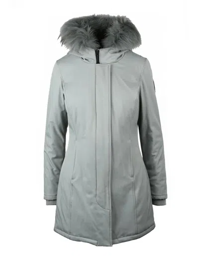 Bomboogie Sage Green Fitted Polyester-blend Parka In Grey