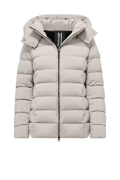 Bomboogie Slim Down Jacket In Stretch Nylon With Detachable Hood In Gray