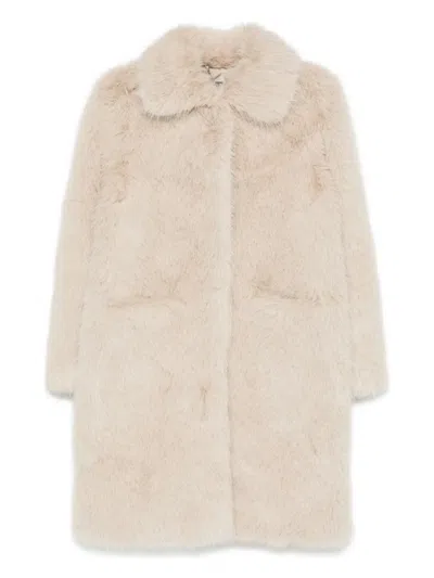 Bomboogie Spread-collar Faux-fur Coat In Brown