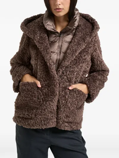 Bomboogie St.moritz Hooded Faux-shearling Coat In Brown