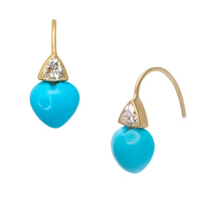 Bombyx House Women's Blue / Gold Heart Turquoise & Diamond Drop Earrings Gold In Multi