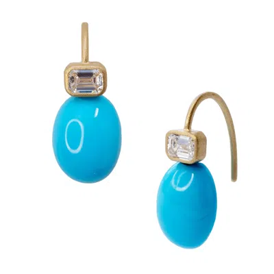 Bombyx House Women's Blue Oval Turquoise & Diamond Drop Earrings Gold