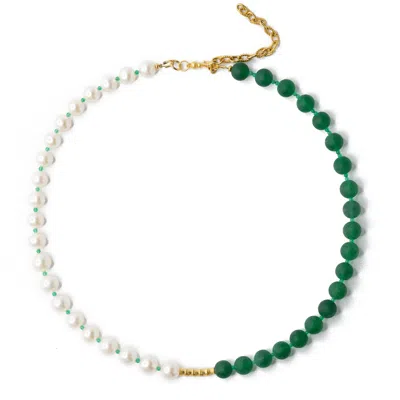 Bombyx House Women's Gold / Green / White Pearl Green Chalcedony Necklace