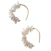 Bombyx House Women's Gold / Pink Petal Pearl Half Moon Earring Gold Hook In Gold