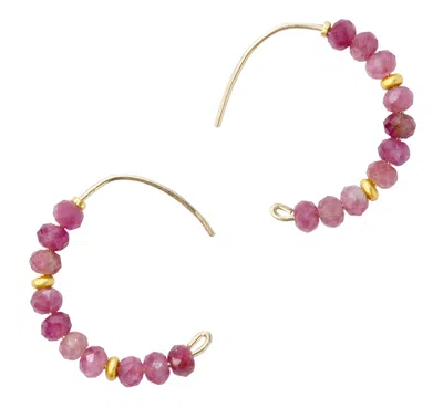 Bombyx House Women's Gold / Pink Pink Tourmaline Half Moon Earring Gold Hoop