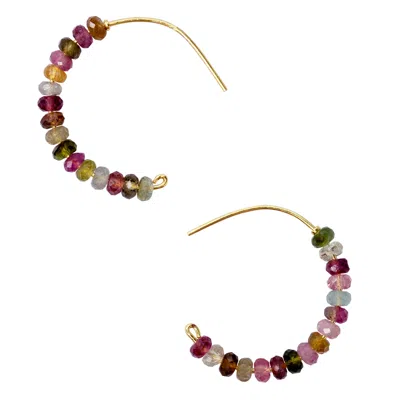 Bombyx House Women's Gold / Pink Rainbow Tourmaline Half Moon Earring Large Gold Hoop In Multi