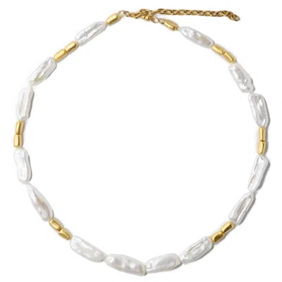Bombyx House Women's Gold / White Baroque Pearls Gold Bead Necklace