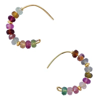Bombyx House Women's Green / Blue / Pink Rainbow Tourmaline Half Moon Earring Gold Hoop In Multi